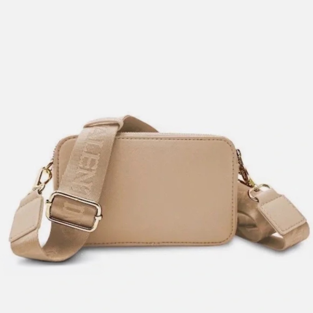 NWT Valentino Orlandi Studded Double Zip Camera Crossbody Bag – Taupe - Picture 3 of 5